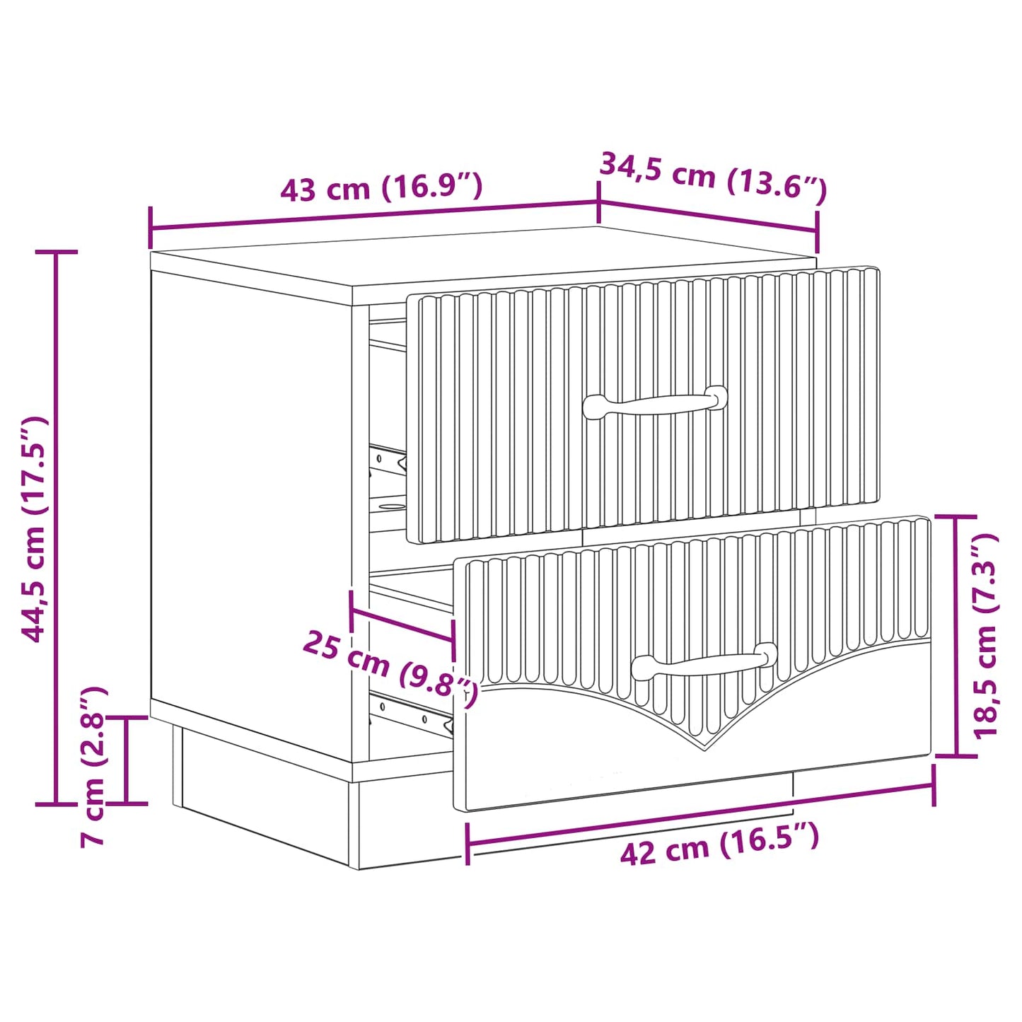 Nattbordskap Høgglans hvit 43 x 34,5 x 44,5 cm Konstruert tre