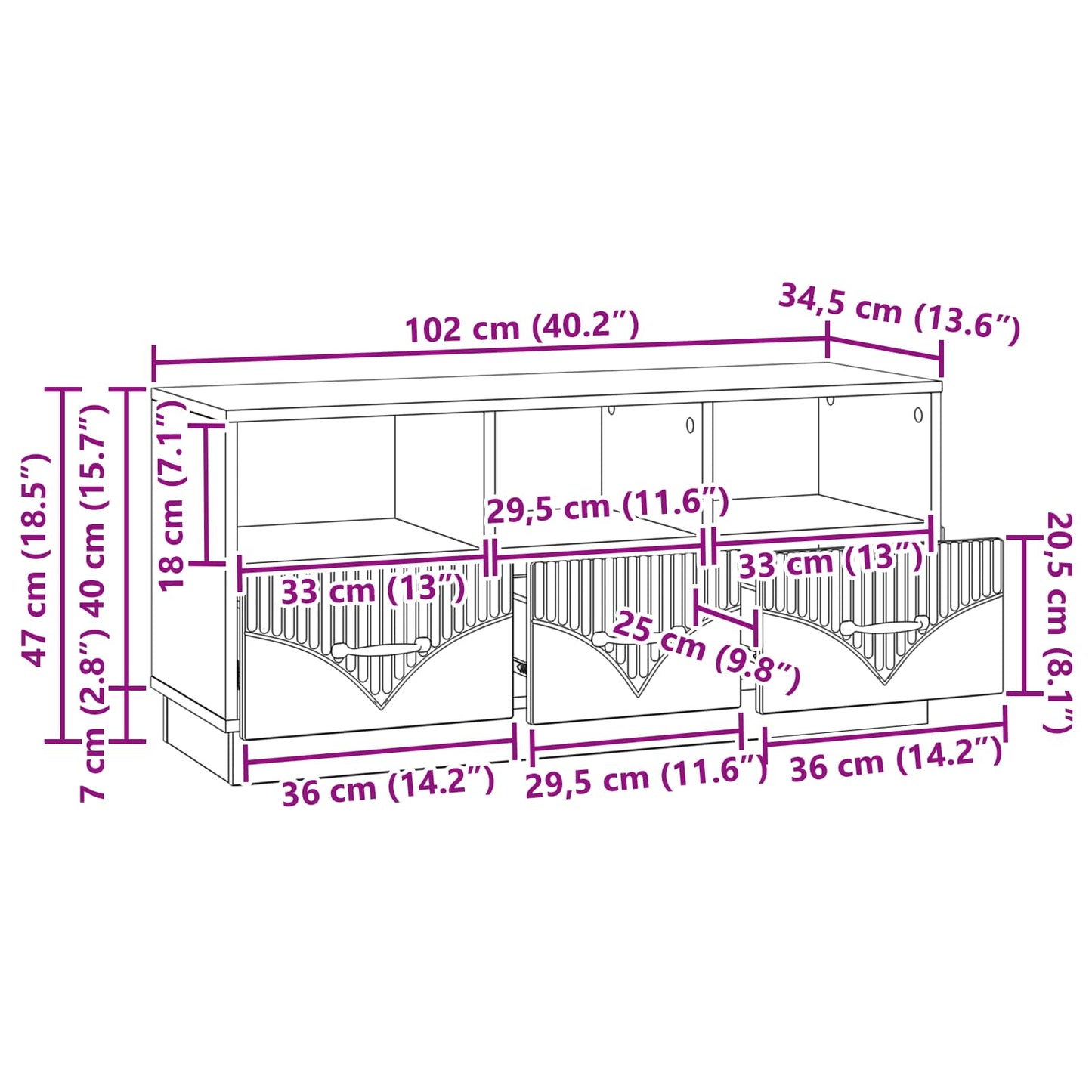 TV-skap med skuff Svart 102 x 34,5 x 47 cm Konstruert tre