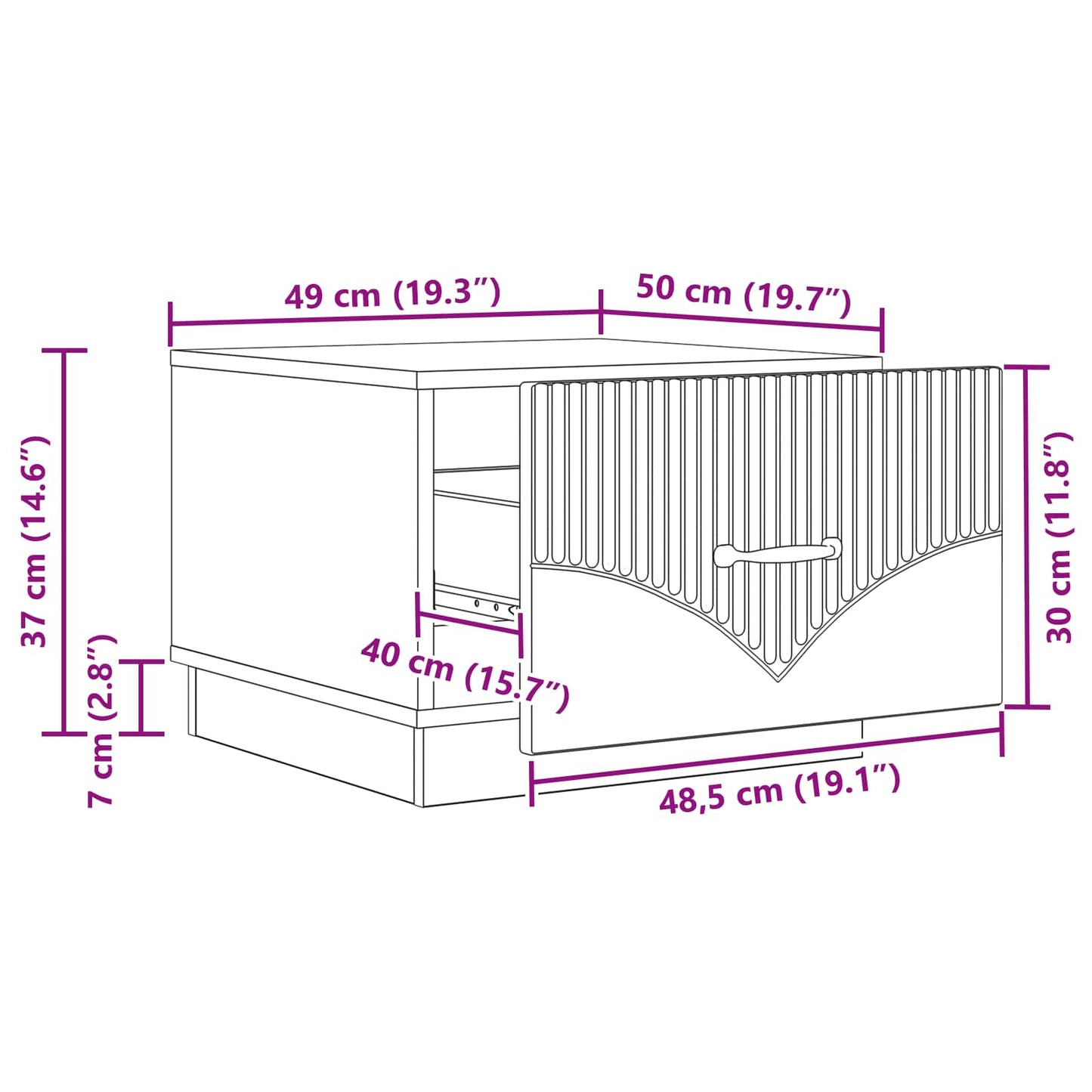 Kaffebord med skuff Svart 49 x 50 x 37 cm Konstruert tre