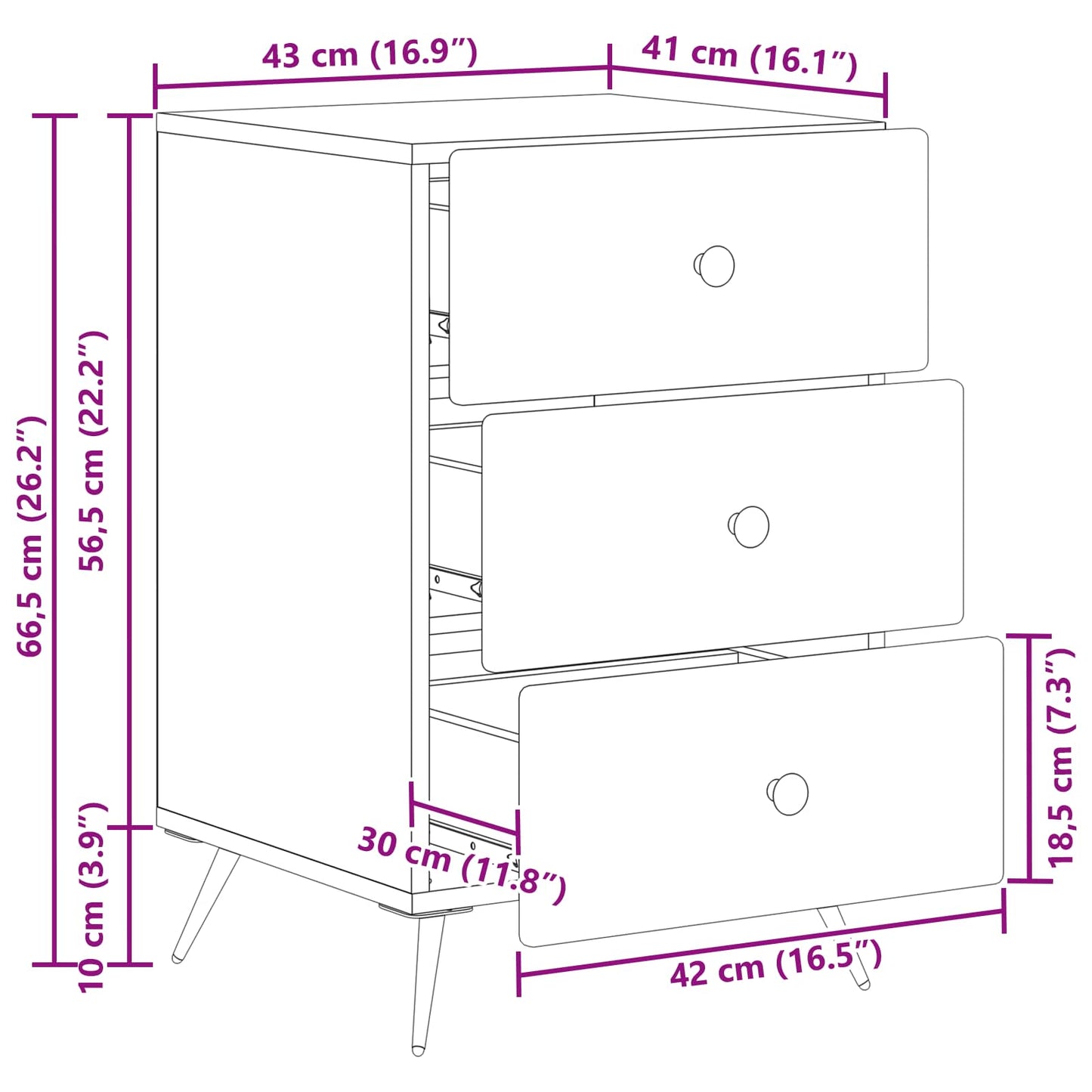 Nattbordskap med skuff Svart 43 x 41 x 66,5 cm Konstruert tre