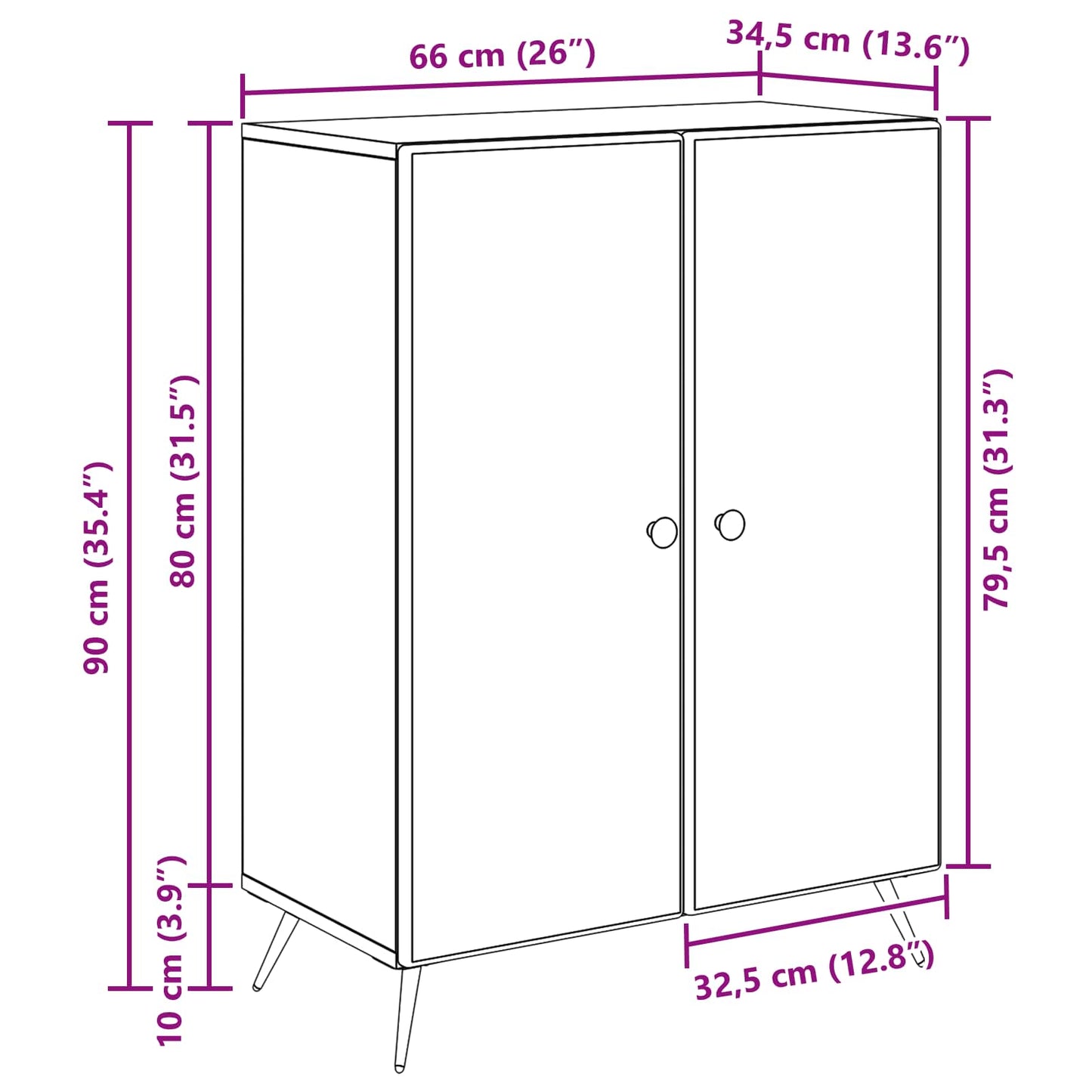 Serviesskap Sonoma eik 66 x 34,5 x 90 cm Konstruert tre