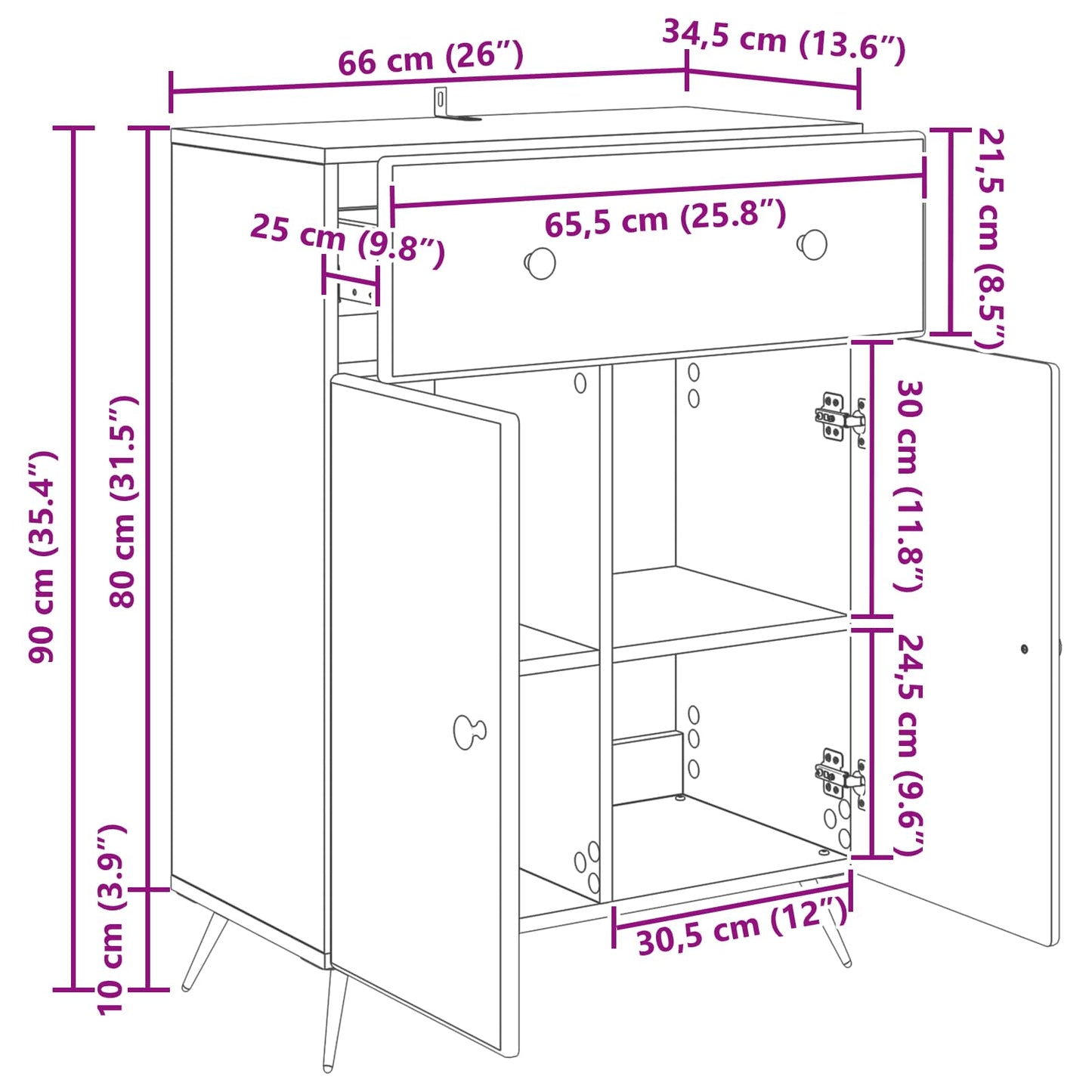 Serviesskap Betonggrå 66 x 34,5 x 90 cm Konstruert tre