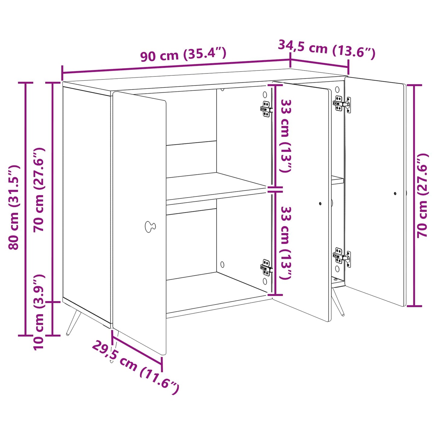 Serviesskap Betonggrå 89 x 34,5 x 80 cm Konstruert tre