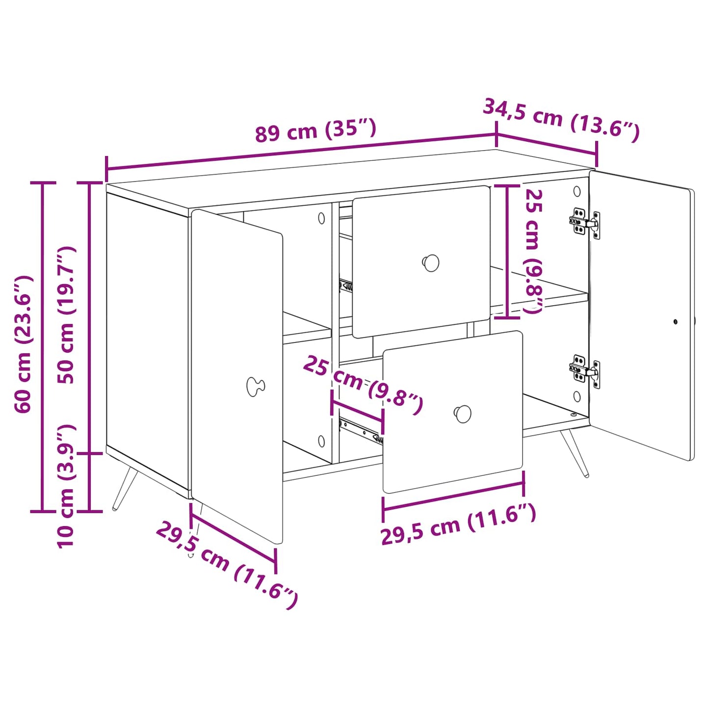 Serviesskap Betonggrå 89 x 34,5 x 60 cm Konstruert tre