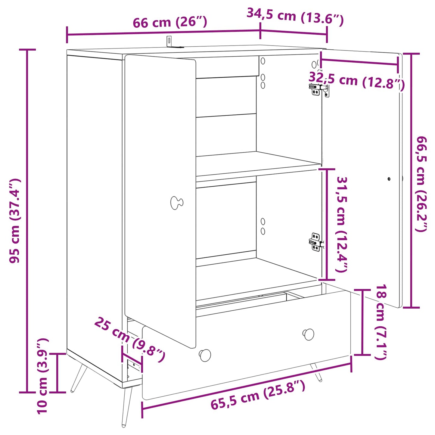 Serviesskap Sonoma eik 66 x 34,5 x 95 cm Konstruert tre