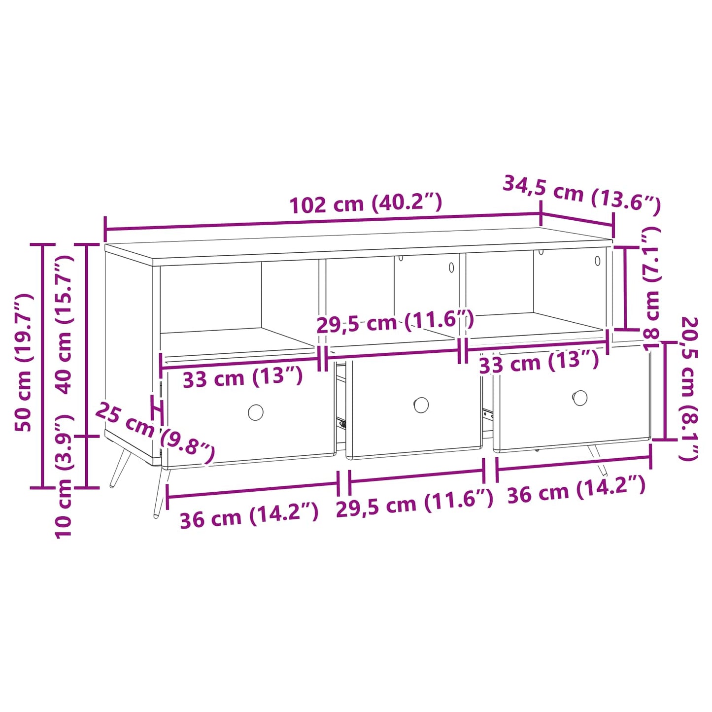 TV-skap med skuff Betonggrå 102 x 34,5 x 50 cm Konstruert tre