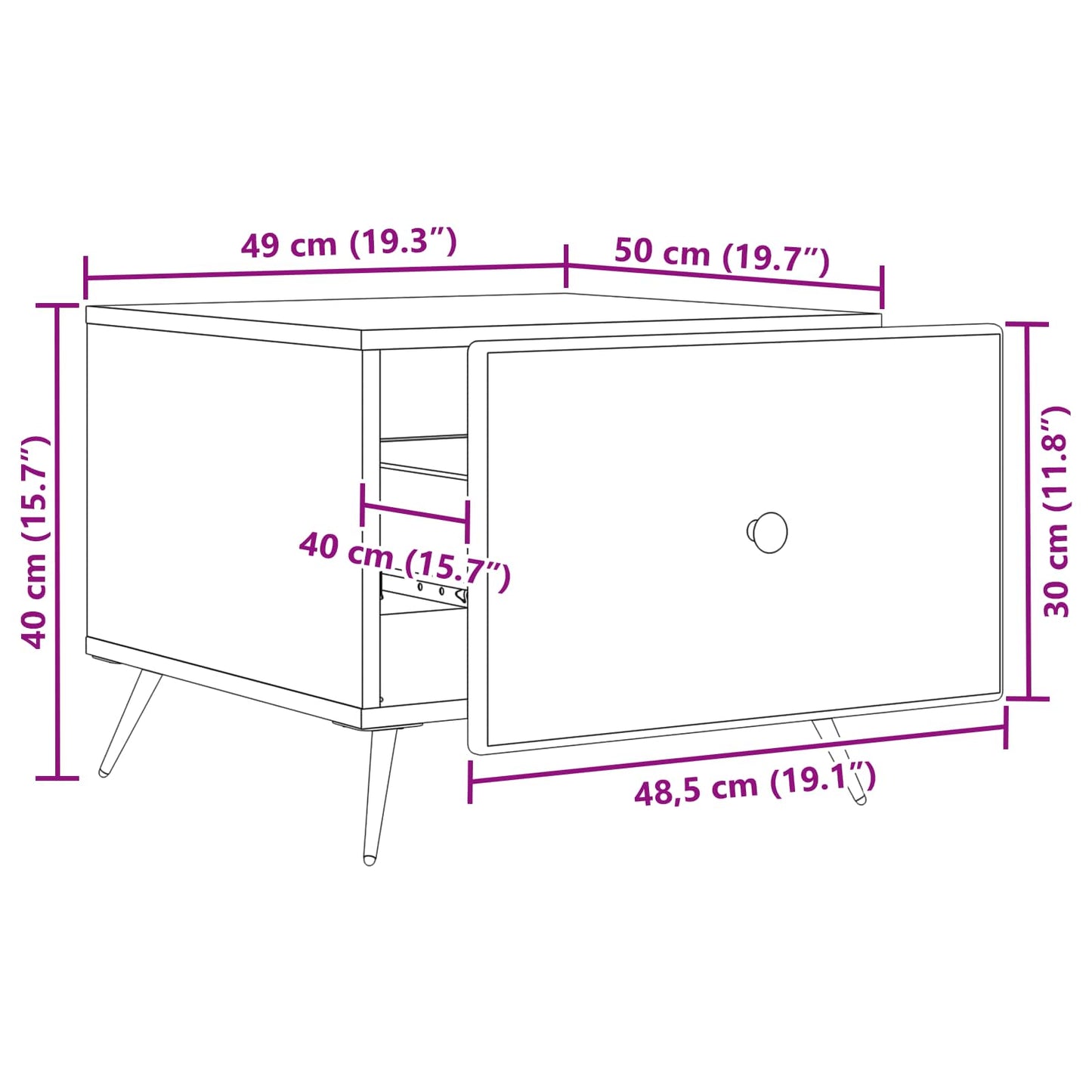 Kaffebord med skuff Betonggrå 49 x 50 x 40 cm Konstruert tre