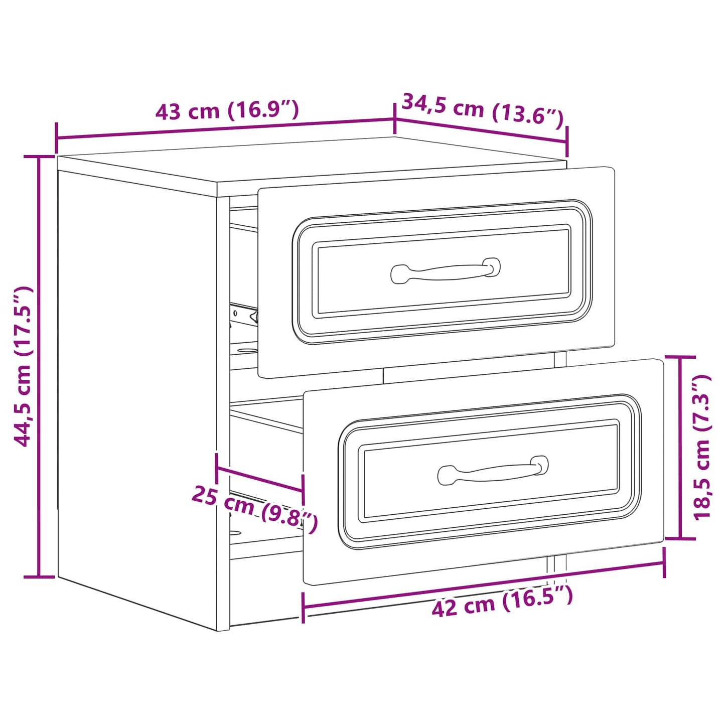 Nattbordskap Gammelt tre 43 x 34,5 x 44,5 cm Konstruert tre