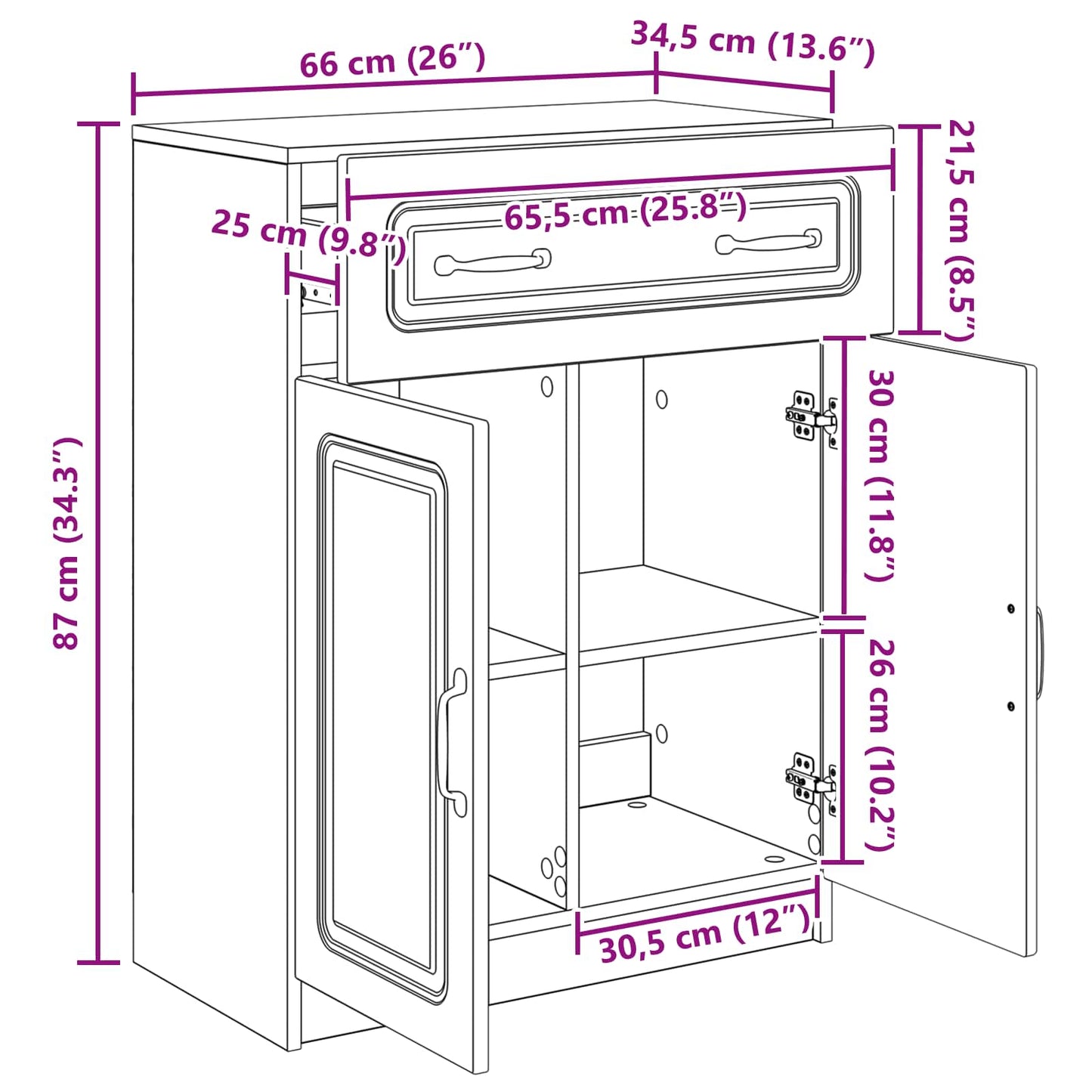 Serviesskap med skuff Svart 66 x 34,5 x 87 cm Konstruert tre