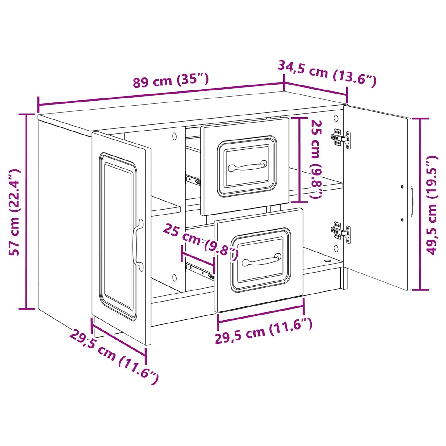 Serviesskap Artisan eik 89 x 34,5 x 57 cm Konstruert tre