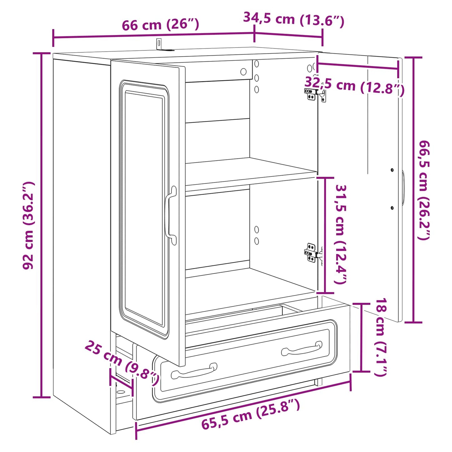 Serviesskap Sonoma eik 66 x 34,5 x 92 cm Konstruert tre