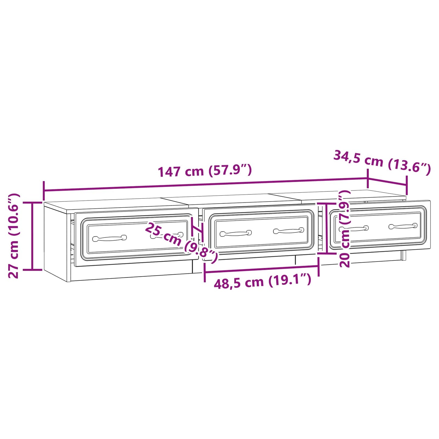 TV-skap med skuff Røkt Eik 147 x 34,5 x 27 cm Konstruert tre