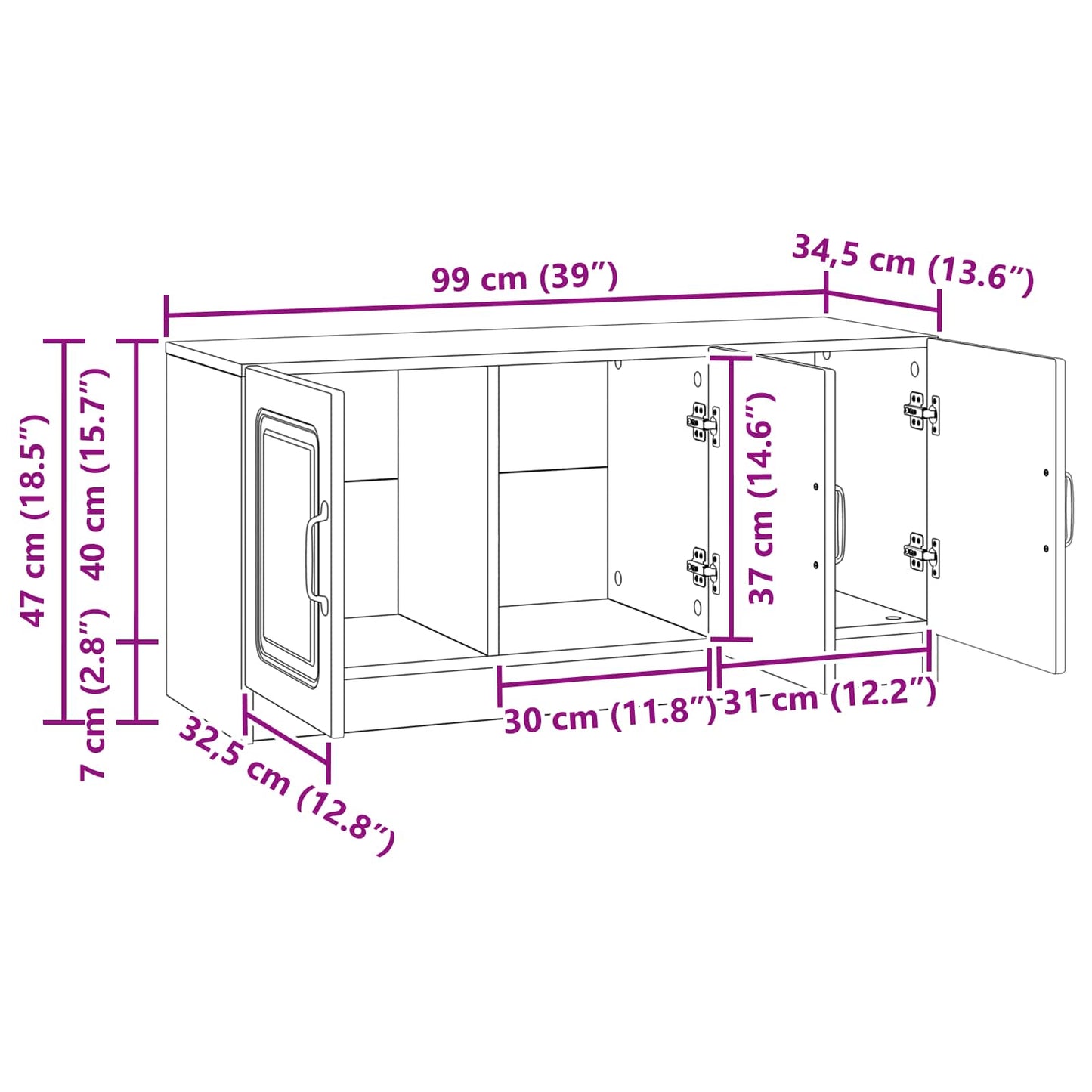 TV-skap Betonggrå 99 x 34,5 x 47 cm Konstruert tre