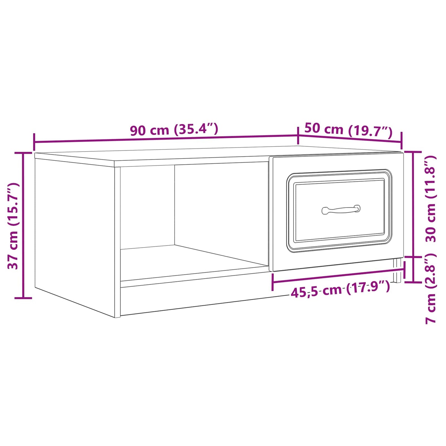 Kaffebord Sonoma eik 90 x 50 x 37 cm Konstruert tre