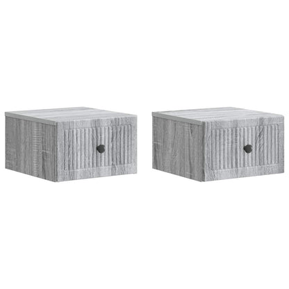 Vegghengt Nattbord med skuff 2 pcs Grå sonoma 33 x 34,5 x 20 cm