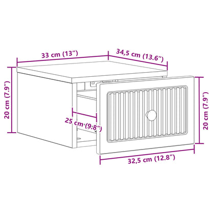 Vegghengt Nattbord med skuff 2 pcs Grå sonoma 33 x 34,5 x 20 cm