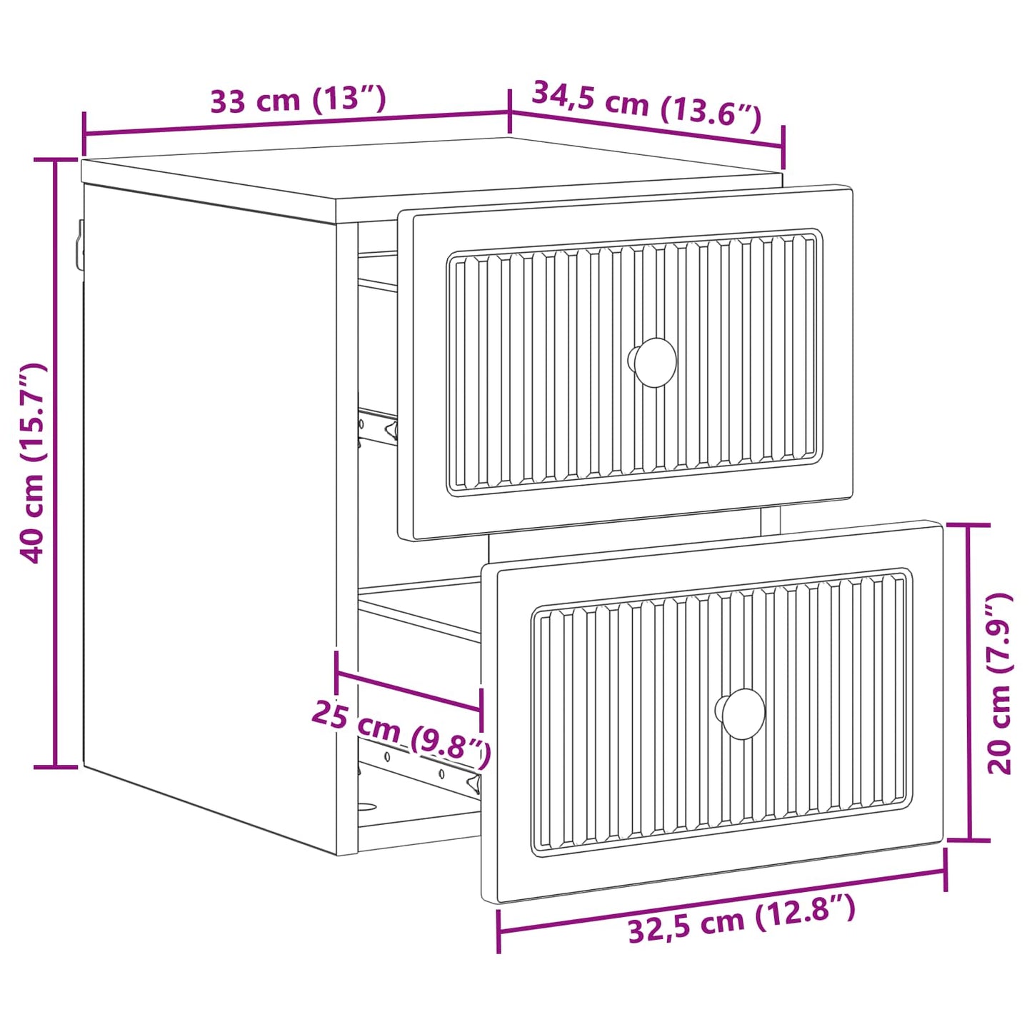 Vegghengt Nattbord 2 pcs Hvit 33 x 34,5 x 40 cm Konstruert tre