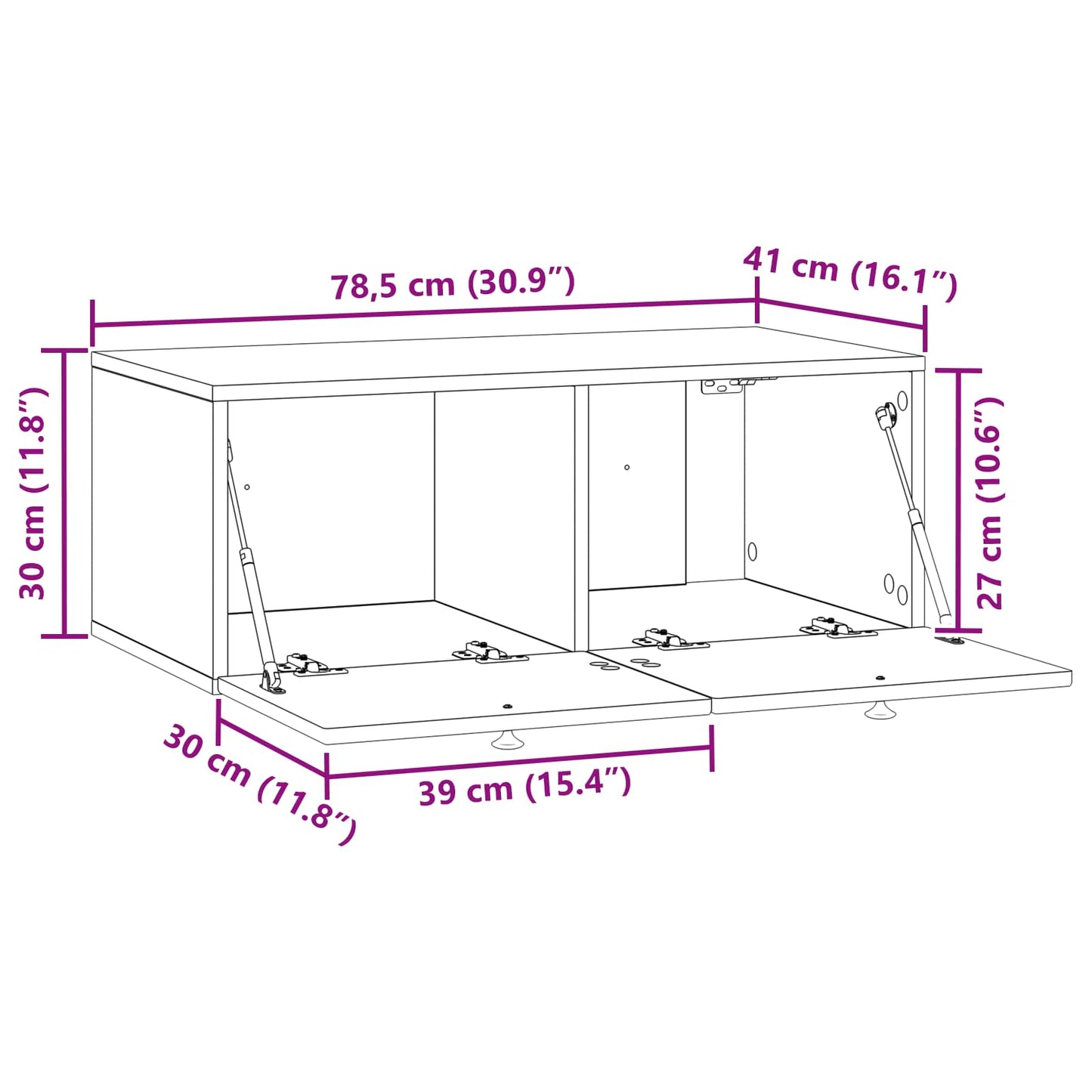 Vegghengt TV skap Sonoma eik 78,5 x 41 x 30 cm Konstruert tre