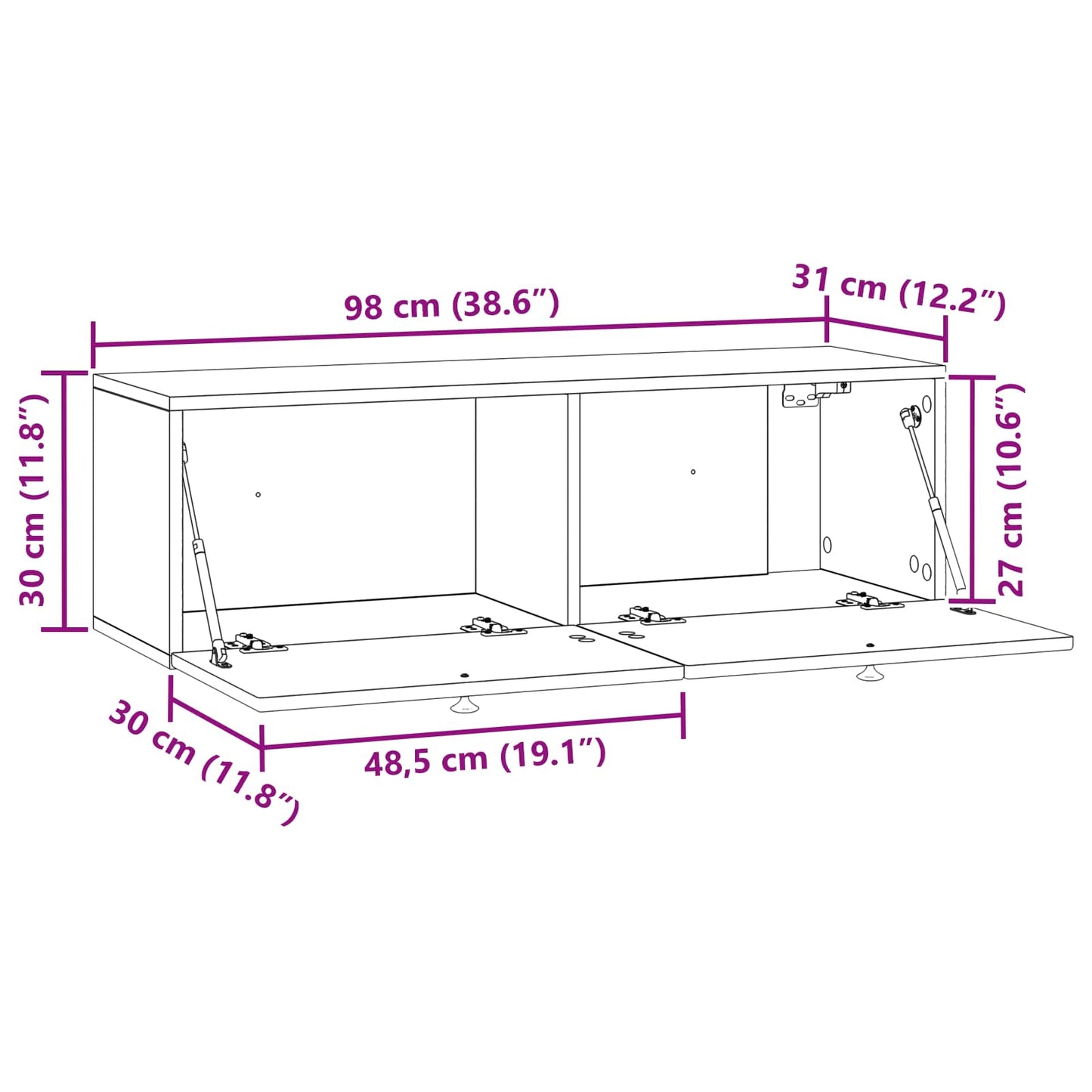 Vegghengt TV skap Gammelt tre 98 x 31 x 30 cm Konstruert tre