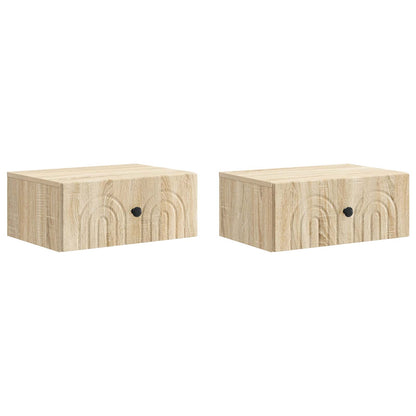 Vegghengt Nattbord med skuff 2 pcs Sonoma eik 49 x 34,5 x 20 cm