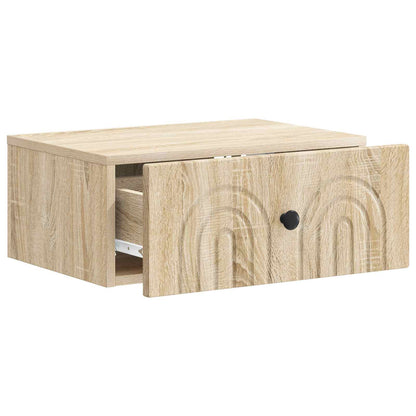 Vegghengt Nattbord med skuff 2 pcs Sonoma eik 49 x 34,5 x 20 cm