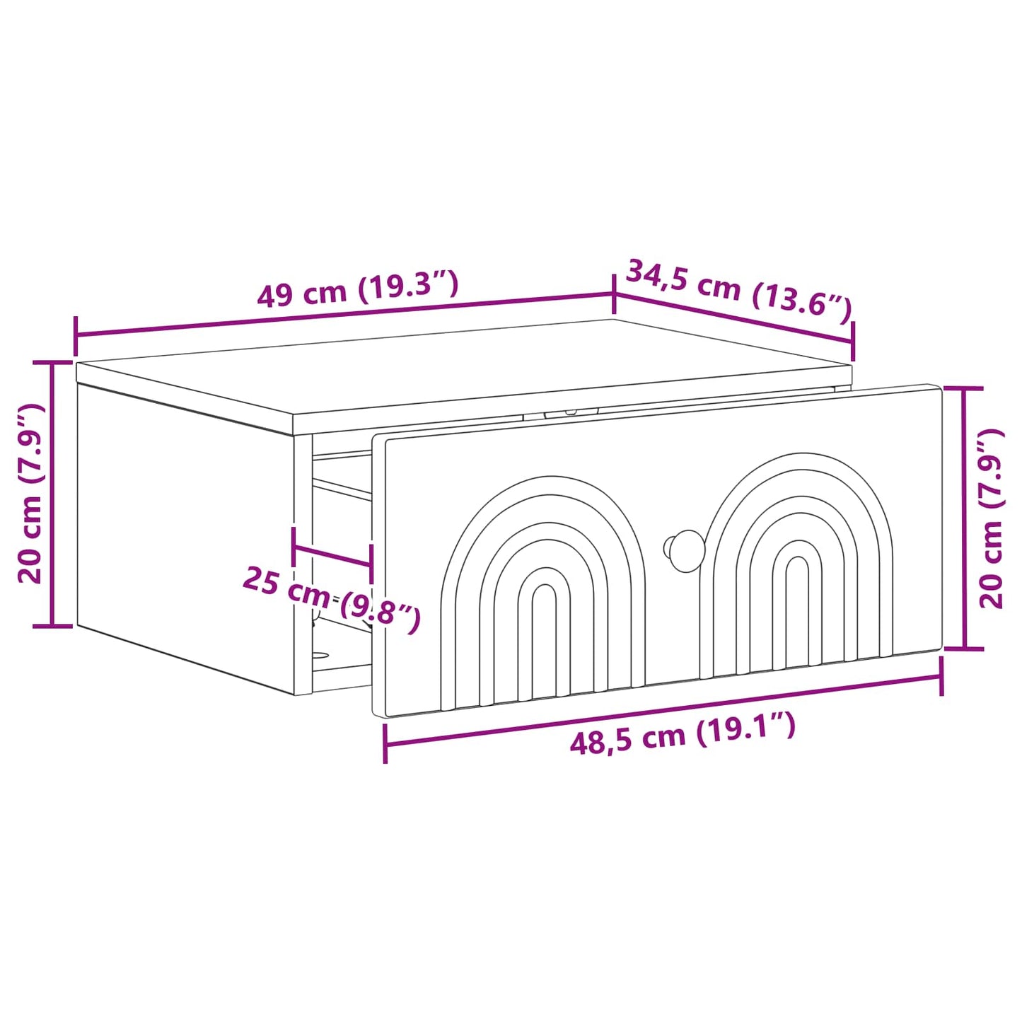Vegghengt Nattbord med skuff 2 pcs Sonoma eik 49 x 34,5 x 20 cm