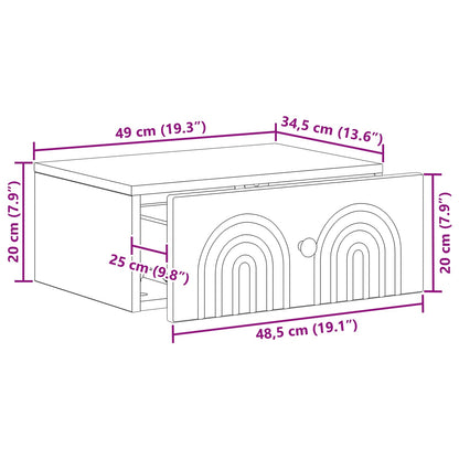 Vegghengt Nattbord med skuff 2 pcs Sonoma eik 49 x 34,5 x 20 cm