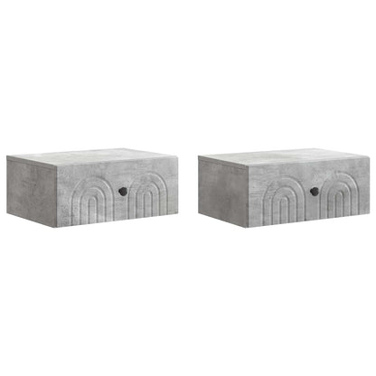 Vegghengt Nattbord med skuff 2 pcs Betonggrå 49 x 34,5 x 20 cm