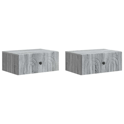 Vegghengt Nattbord med skuff 2 pcs Grå sonoma 49 x 34,5 x 20 cm