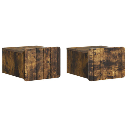 Vegghengt Nattbord med skuff 2 pcs Røkt Eik 33 x 34,5 x 24 cm