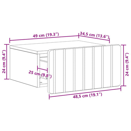Vegghengt Nattbord med skuff 2 pcs Sonoma eik 49 x 34,5 x 24 cm