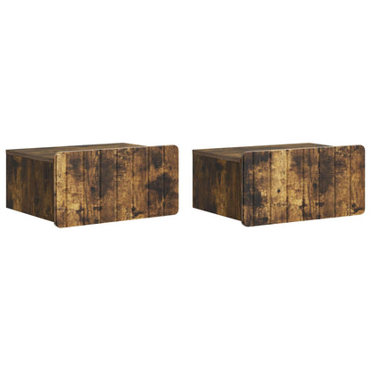 Vegghengt Nattbord med skuff 2 pcs Røkt Eik 49 x 34,5 x 24 cm
