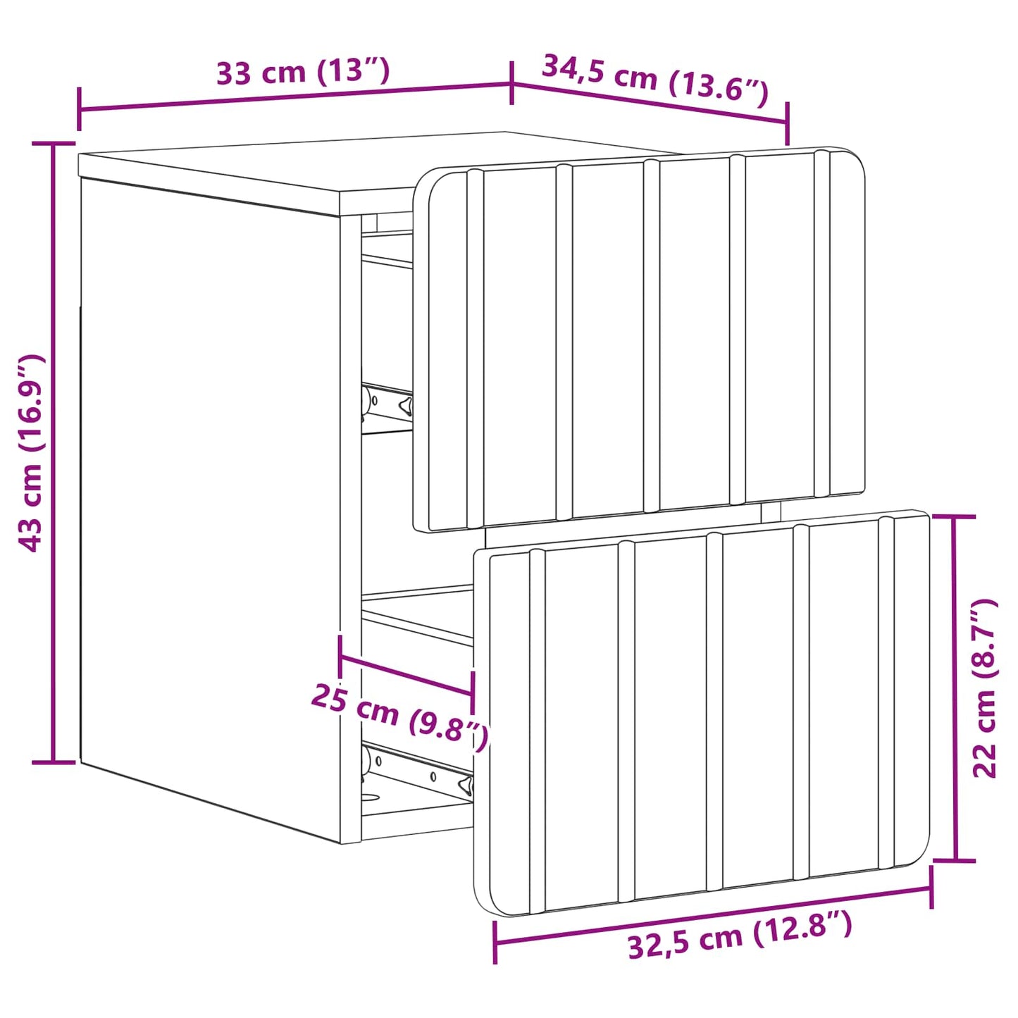 Vegghengt Nattbord 2 pcs Svart 33 x 34,5 x 43 cm Konstruert tre