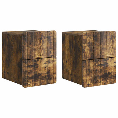 Vegghengt Nattbord med skuff 2 pcs Røkt Eik 33 x 34,5 x 43 cm
