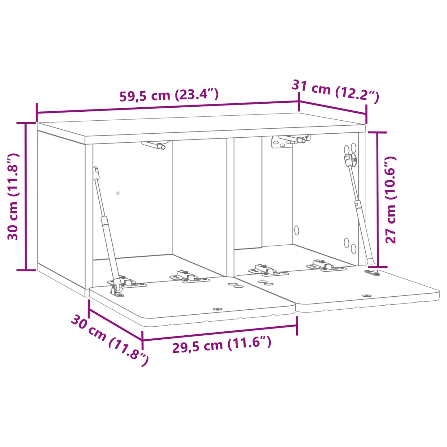 Vegghengt TV skap Betonggrå 59,5 x 31 x 30 cm Konstruert tre