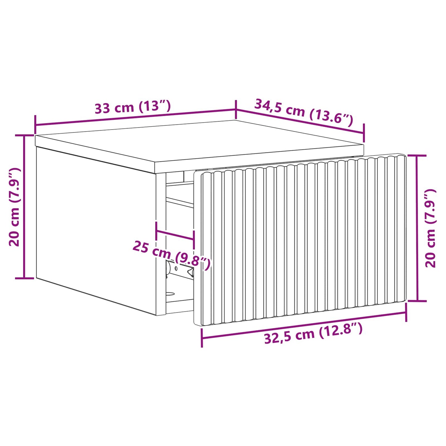 Vegghengt Nattbord med skuff 2 pcs Sonoma eik 33 x 34,5 x 20 cm