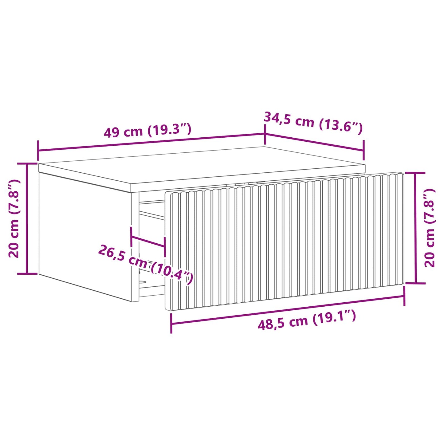 Vegghengt Nattbord med skuff 2 pcs Grå sonoma 49 x 34,5 x 20 cm