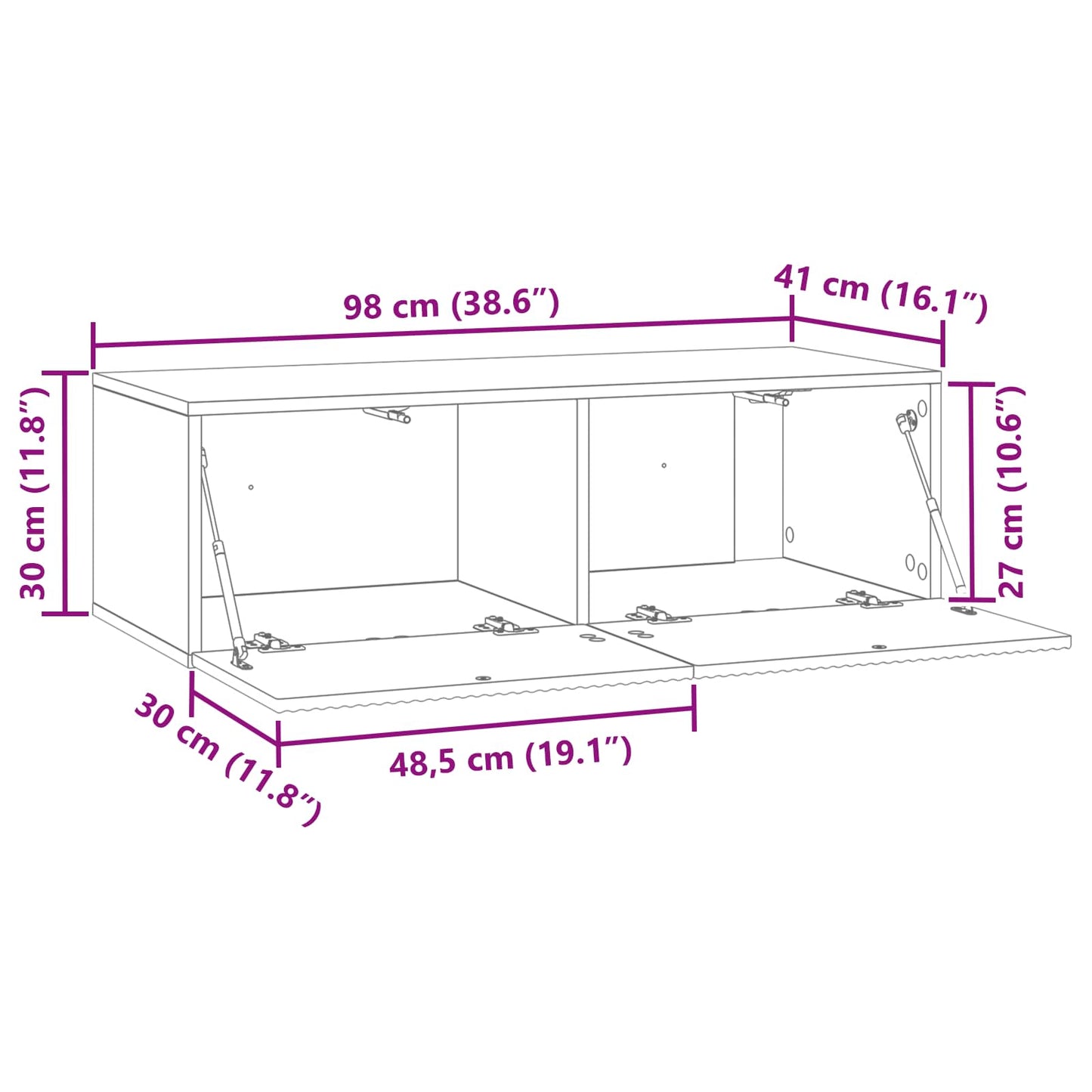 Vegghengt TV skap Gammelt tre 98 x 41 x 30 cm Konstruert tre