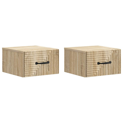 Vegghengt Nattbord med skuff 2 pcs Sonoma eik 34,5 x 33 x 20 cm