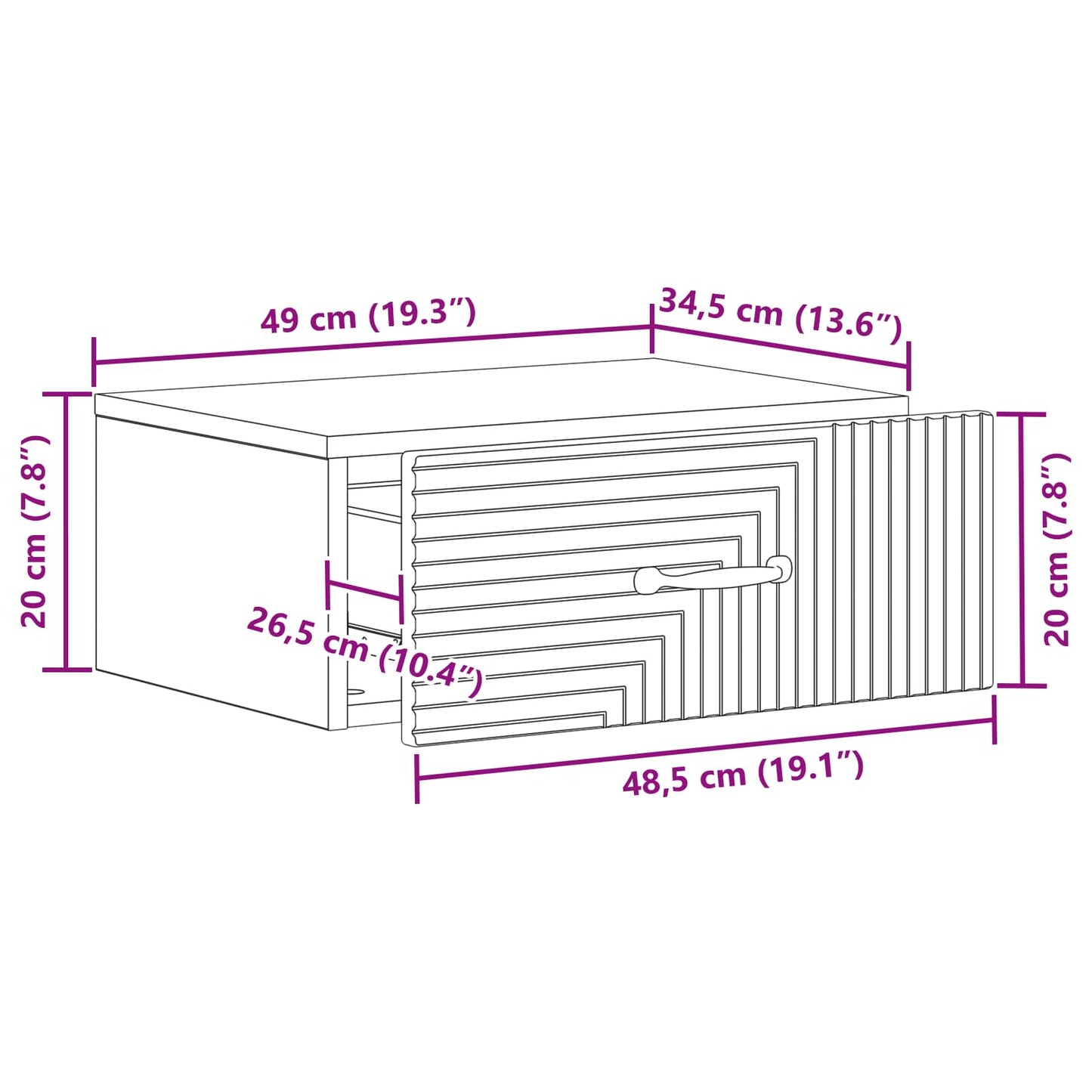 Vegghengt Nattbord 2 pcs Høgglans hvit 49 x 34,5 x 20 cm