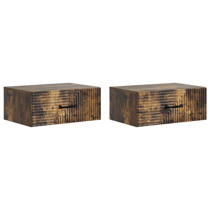 Vegghengt Nattbord med skuff 2 pcs Røkt Eik 49 x 34,5 x 20 cm