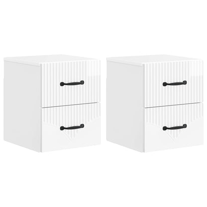 Vegghengt Nattbord 2 pcs Høgglans hvit 34,5 x 33 x 40 cm