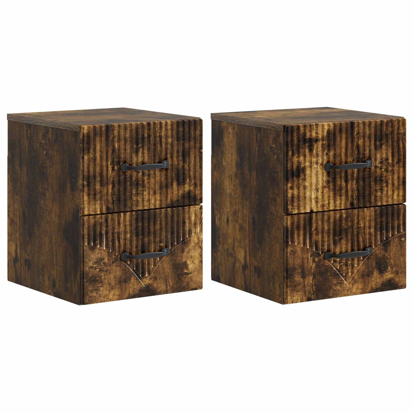 Vegghengt Nattbord med skuff 2 pcs Røkt Eik 34,5 x 33 x 40 cm