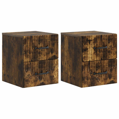 Vegghengt Nattbord med skuff 2 pcs Røkt Eik 34,5 x 33 x 40 cm