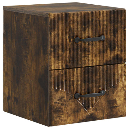 Vegghengt Nattbord med skuff 2 pcs Røkt Eik 34,5 x 33 x 40 cm