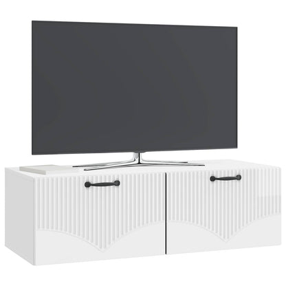 Vegghengt TV skap Høgglans hvit 98 x 41 x 30 cm Konstruert tre