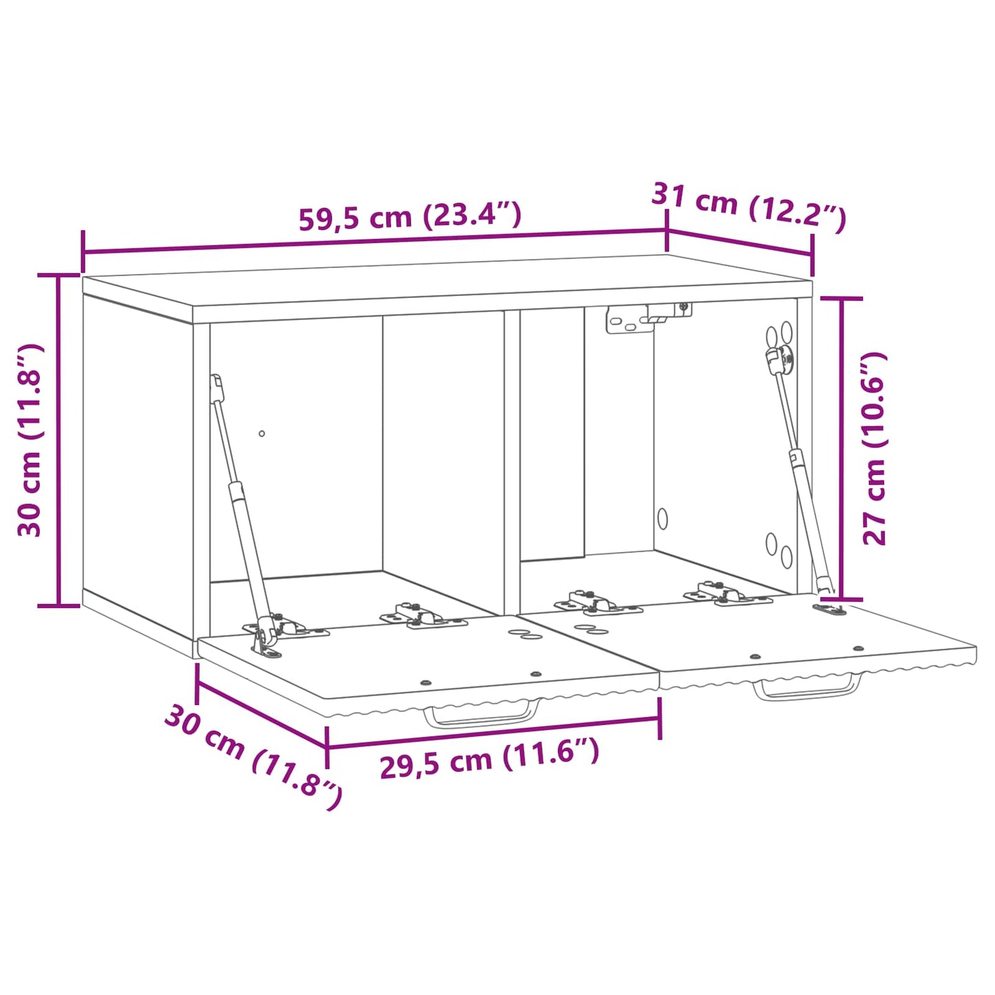 Vegghengt TV skap Veggmontert Høgglans hvit 59,5 x 31 x 30 cm