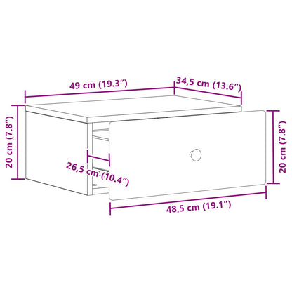 Vegghengt Nattbord med skuff 2 pcs Betonggrå 49 x 34,5 x 20 cm