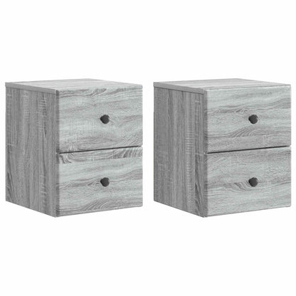 Vegghengt Nattbord med skuff 2 pcs Grå sonoma 34,5 x 33 x 40 cm