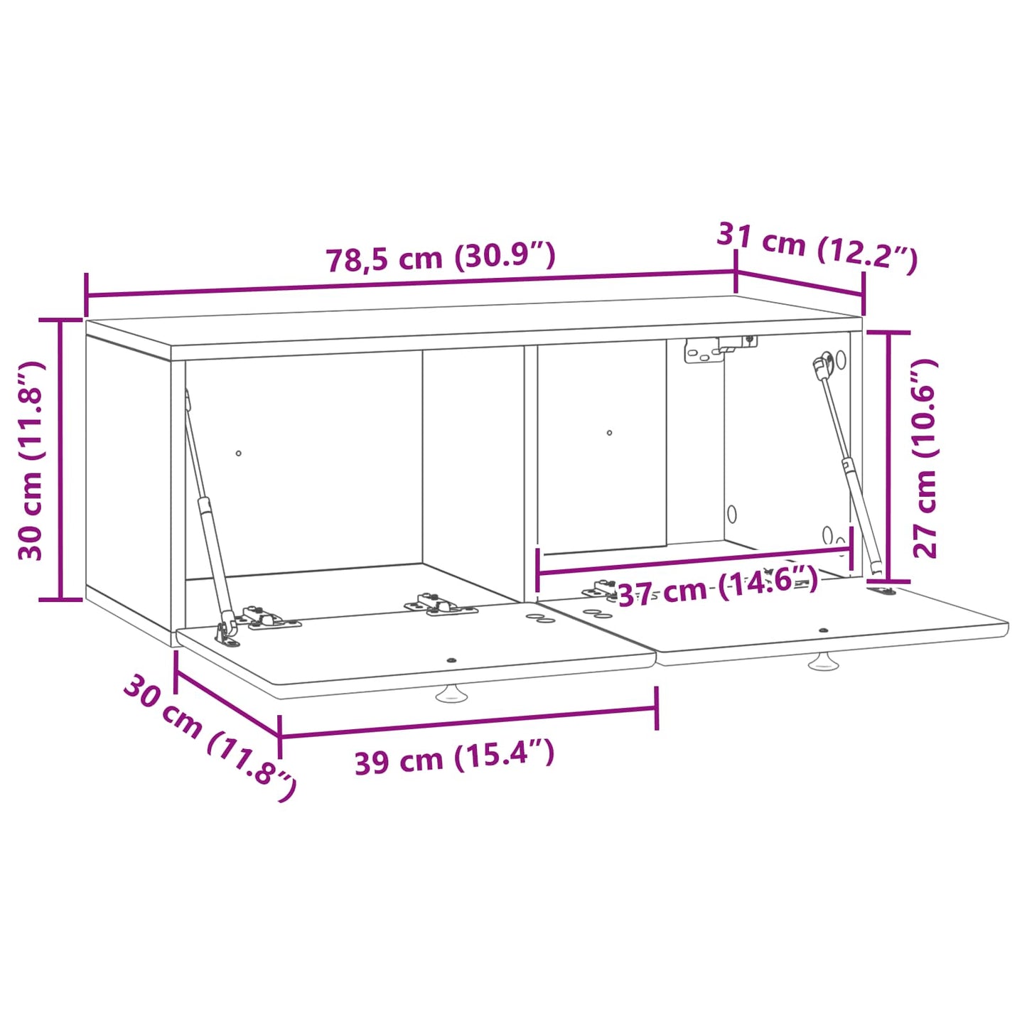 Vegghengt TV skap Gammelt tre 78,5 x 31 x 30 cm Konstruert tre
